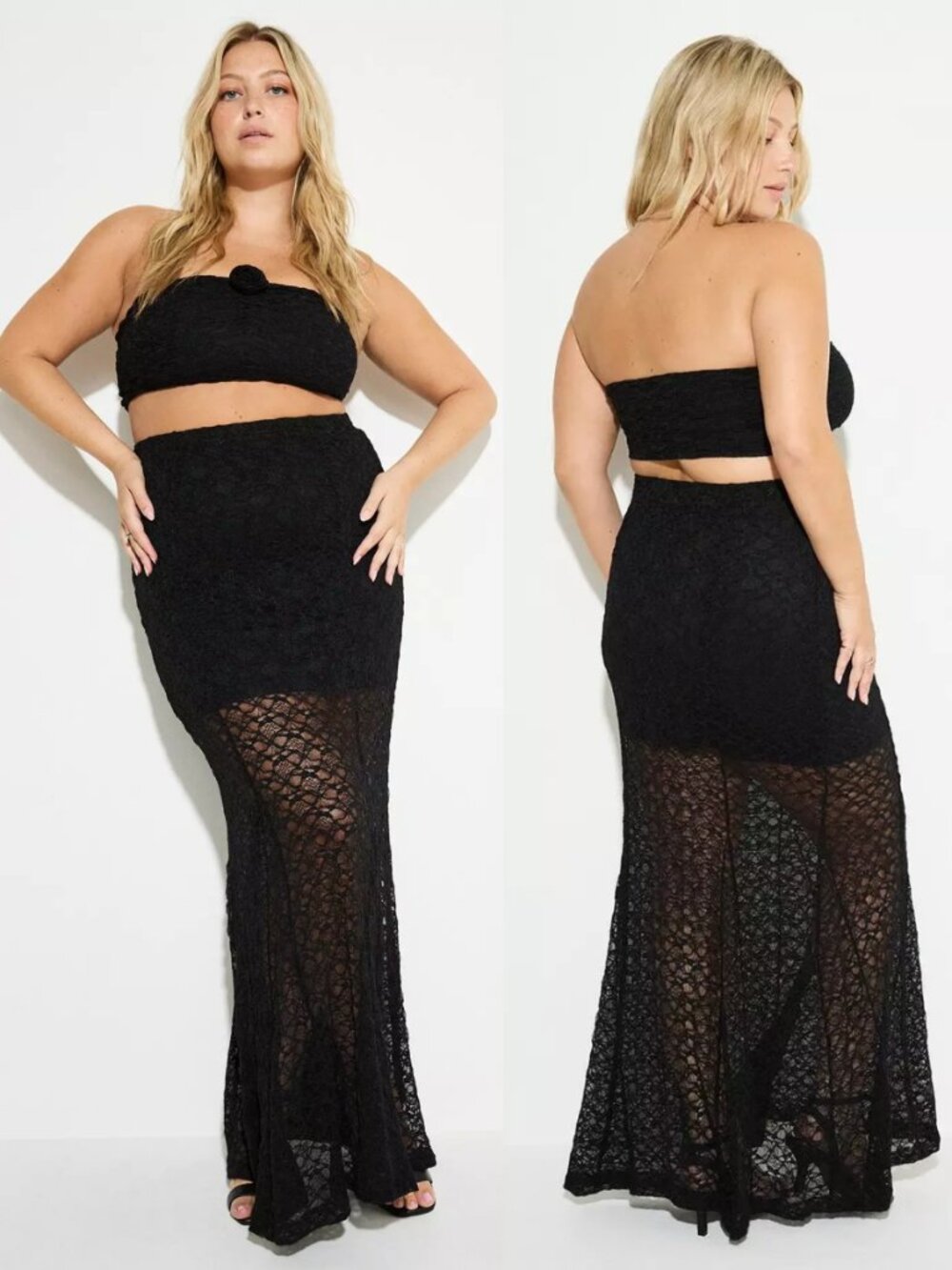 NEW Torrid 2 Black Lovesick Rosette Tube Top Lace Skirt w/ Godets Set 2X 18 20